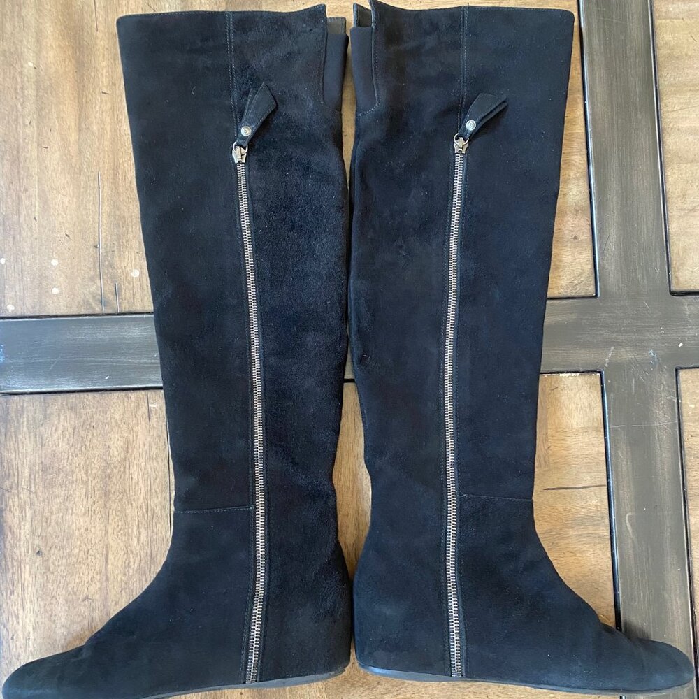 Stuart Weitzman Over the Knee Side Zip Black Suede 22" Boots | US6M